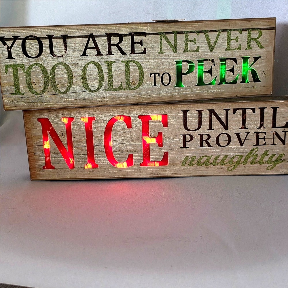 Giftcraft Words in Lights LED Christmas Desk Blocks Set of 2 Naughty Nice Peek